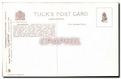Derwentwater vista do Friar's Crag — Tuck's Post Card, Série XI, N° 7805 — Verso