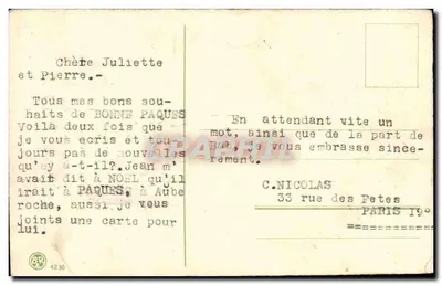 Wielkanoc — ptaki i osika — C. NICOLAS, Paryż — Rewers