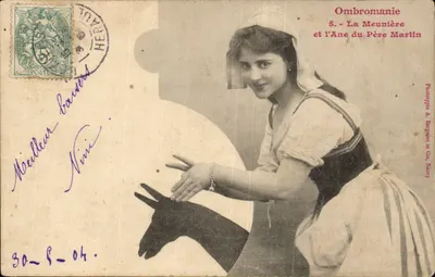 Ombromanie — Kobieta z kremowym kremem i osiołek Pana Martina — Fototypia A. Bergam i Cie, Nancy