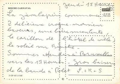 Binche — Carnaval — Papeterie Bourgogne — Verso