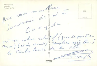 Fonte em Koksjide — Zeelaan, Oostende — editor AVM, n°358 — Verso