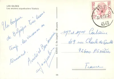 Visé — Parada dos antigos arcabuceiros — Edição C. De Jaegher, Bruxelas — Verso