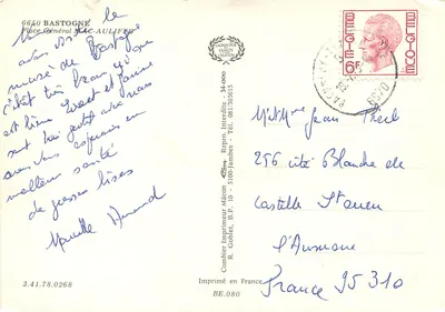 Bilhete postal antigo Bastogne place general auliffe — Verso