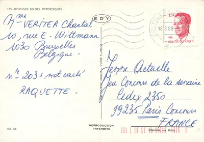 As belgas Ardenas pitorescas — Ponte ferroviária e cachoeira — Edições Edy, n° BEL 106 — Verso