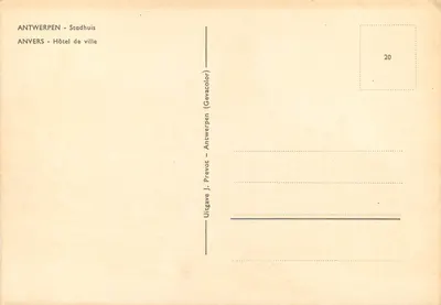 Antwerpen — Ratusz — wydawca J. Prevot, nr 20 — Rewers