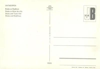Antwerpen — Brabo e Palácio Municipal — Editor J.V.d.B. n°123/5 — Verso