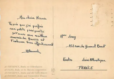 Antwerpen, Brabo e Casas das Corporações — editor ANTIWERPEN, Brabo e Gildenhuizen, n° 930/2 — Verso