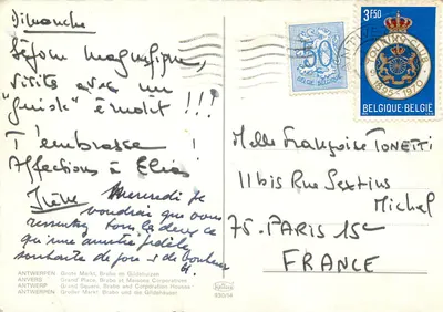 Antwerpen — A Grand' Place com a fonte do Brabo — Editor Krüger, n° 930/14 — Verso