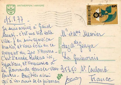 Antwerpen — panoramiczny widok z lwem — wydawca gebr. spanijersberg — Rewers