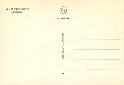 Blankenberge — panorama aéreo — editora Trhill, Bruxelas, n°43 — Verso