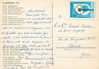Berge — Dia do Turista — Blankenberge — Verso
