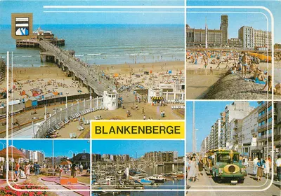 Blankenberge — vista panorâmica da praia, do porto e da cidade — editor a. van van mighem, número de série não visível