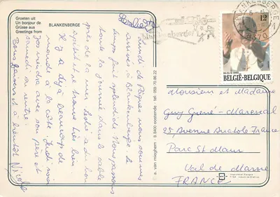Blankenberge — vista panorâmica da praia, do porto e da cidade — editor a. van van mighem, número de série não visível — Verso