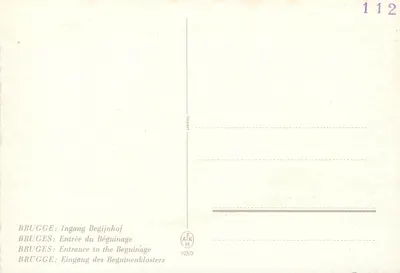 Wejście do Béguinage — Brukselka — wydawca AKH nr 923/3 — Rewers