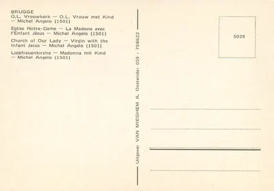 Bruges — Nossa Senhora com Criança — Michelangelo (1501) — Verso