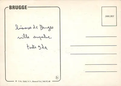 Brugge — widok panoramiczny — Uitg. Thill, N.V., Bruksela, nr 500/383 — Rewers