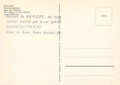 Bruges — Canal do Rosário — Editor Van Mieghem, n° 5016 — Verso