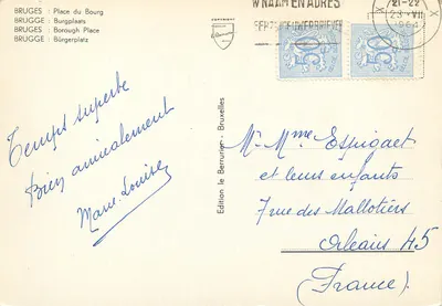 Bruges - Plac Bourg — wydawca Berrurier, Bruksela — Rewers