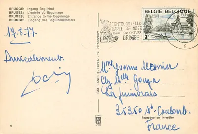 Bruges - Wejście do Béguinage — Wydawca Lander, nr 9 — Rewers