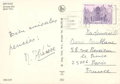 Bruges — Kanał i most w wiosnę — wydawca Uitg. Thill, N.V., nr 500/339 — Rewers