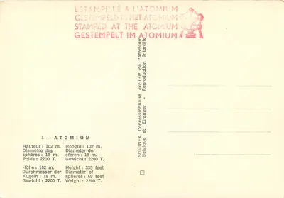 Atomium — Bruksela — wydawca SOMINEX — Rewers