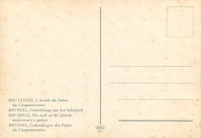 Bruselas, Arco del Cinquantenario — editor Krüger, n.º 922/3 — Reverso