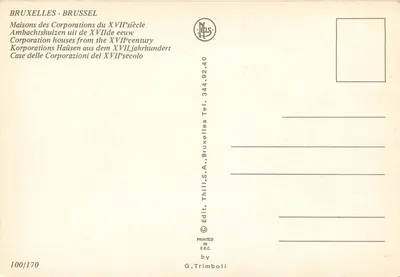 Bruselas - Bruselas - Casas de las Corporaciones del siglo XVII — Thill, S.A., Bruselas, n° 344.92.40 — Reverso