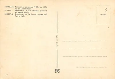 Bruxelles — Panorama del Grande Piazza e del Palazzo della Città — Stampa in Italia, n° 00160 — Verso