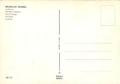 Bruxelas - A Bolsa — Editor DEMOL, n° 100/57 — Verso