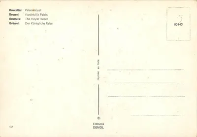 Pałac Royal — Bruksela — Wydawnictwo DEMOL n°00143 — Rewers