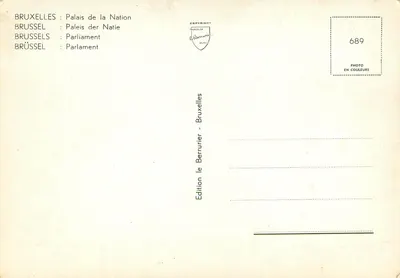 Bruksela: Pałac Narodowy — Wydawnictwo le Berrurier - Bruksela, nr 689 — Rewers
