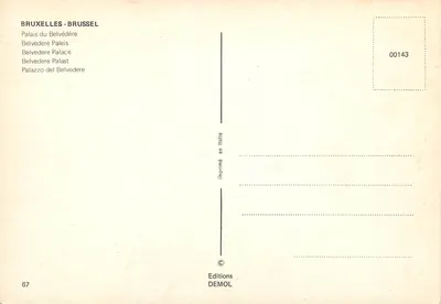 Palacio del Belvédère — Bruselas — Ediciones DEMOL n°00143 — Reverso