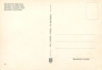 Brussel, Paleis van het Koninklijk Huis — panoramische uitzicht — Edit. Lander, n°12 — Achterkant