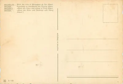 Bruxelas — Mont des Arts e estátua do Rei Albert — JC 6/158 — Verso