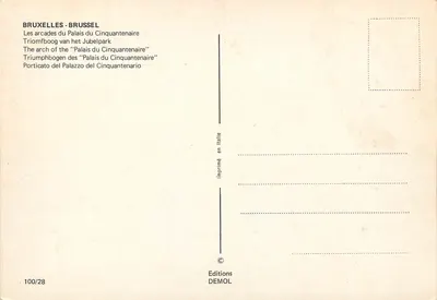 Brukselka — Brukselka — Arcydy z Pałacu Cinquantenaire — Wydawnictwo DEMOL, n° 100/28 — Rewers