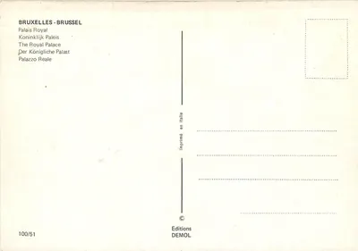 Palácio Real — Bruxelas — Edições DEMOL n°100/51 — Verso