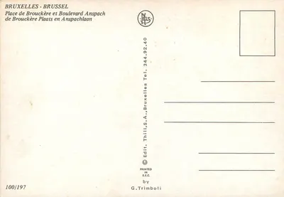 Place de Brouckère e Boulevard Anspach em Bruxelas — editor Thill, S.A., n° 100/197 — Verso