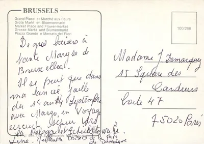 Bruxelas — Grand'Place e Mercado das Flores — Edit. Thir, S. de Bruxelas, n° 100/266 — Verso