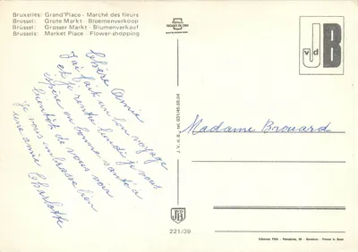 Bruxelas - Grand'Place - Mercado das flores — Editor JB, n° 221/39 — Verso