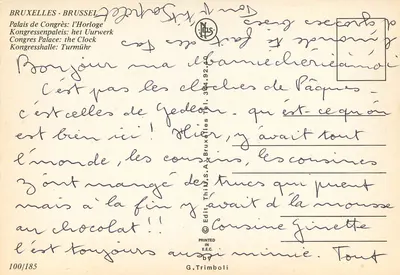 Brussels - Congress Palace: The Clock — publisher G. Trimboli, n° 100/185 — Back