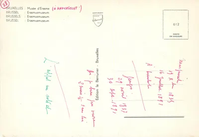 Jardim do Museu de Erasme — Anderlecht — Edição de Bruxelas — Verso