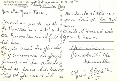 Bruxelas - Bruxelas - Pequena rua dos Carneiros — editor Thill S.A., n° 100/69 — Verso