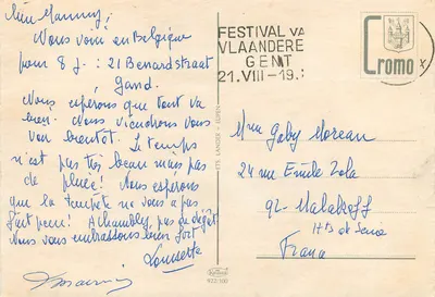 Brukselka — widok panoramiczny z statuą Małego Psa — wydawca Cromo, nr 922/100 — Rewers