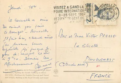 Bruxelas — Edifício da Previdência Social e túnel — editor A.K.H. n° 922/10 — Verso