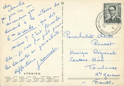 Atomium — Bruxelas — Edições BEATITIC, n° 11.97.69 — Verso
