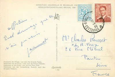 Exposição Universal de Bruxelas 1958 — Panorama para os Grandes Palácios — Épicarte 1.332 — Verso