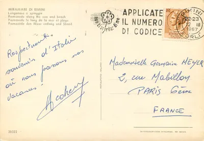 Miramare di Rimini — Promenade le long de la mer et plage — Rotalfoto Milano n°20322 — Rewers