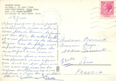 Pensione Simon — Torre Pedrera, Rimini — Fratelli Simoncini — Achterkant