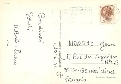 Rimini — plaża, jacht, lotnisko — TWA — wydawca Graphicolor — Rewers