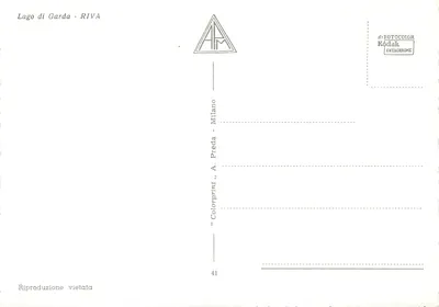Lago di Garda - RIVA — vista panorâmica com montanhas e laranjeiras — editor A. Preda, Milão, n°41 — Verso